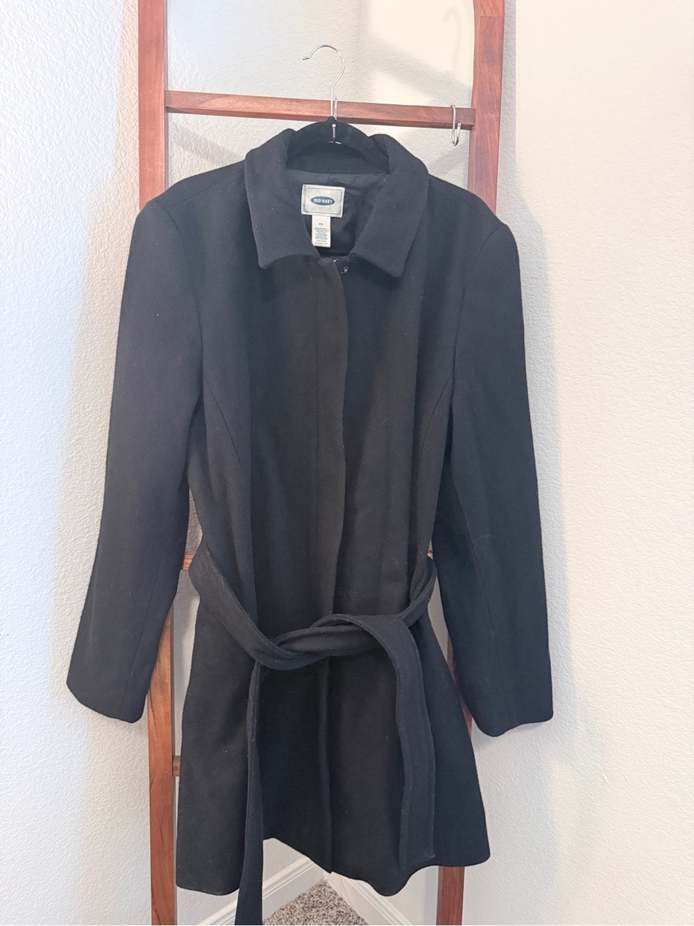 Vintage Old Navy Black Belted Wool Blend Trench Coat Size XXL